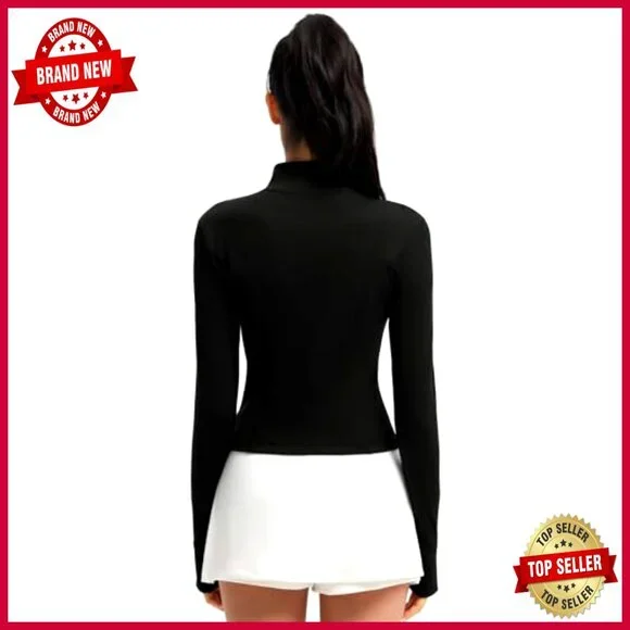 Full Zip Cropped Jacket Lightweight Athletic Yoga Top Thumb Holes